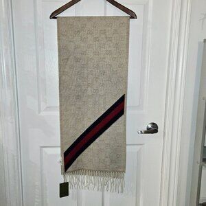 GUCCI Wool/Angora Monogram Web Fringe Scarf